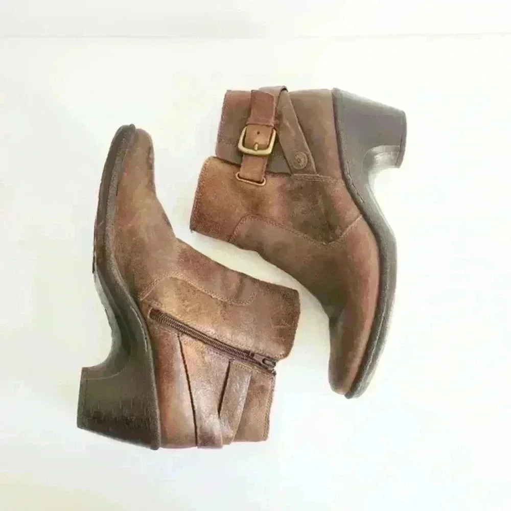 Montana leather booties brown rustic finish distressed ankle boots sz 8m